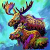 Colorful Moose And Baby Paint by numbers