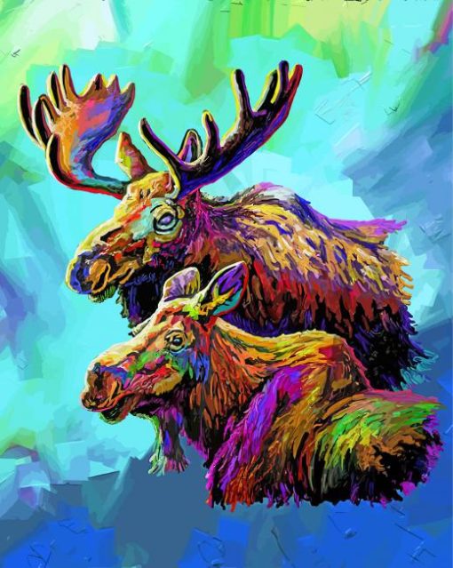 Colorful Moose And Baby Paint by numbers