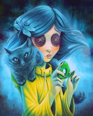 Creepy Coraline And Cat Paint by numbers