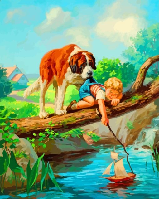 Dog And Little Boy Paint by numbers