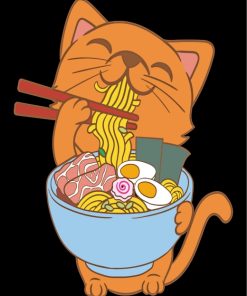 Cat Eating Ramen Paint by Numbers