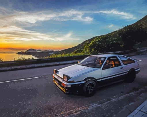 Ae86 Initial D With Sunset View Paint By Numbers