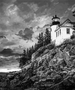 Black And White Bass Harbor Lighthouse Paint By Numbers