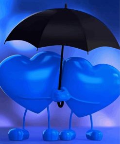 Blue Hearts Under Umbrella Paint By Numbers