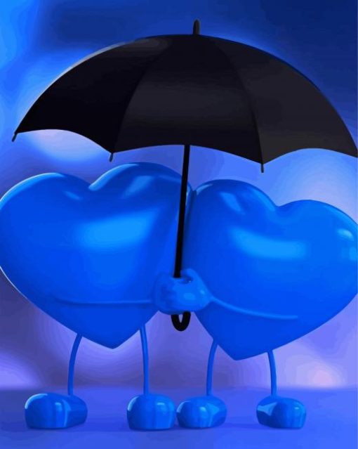 Blue Hearts Under Umbrella Paint By Numbers