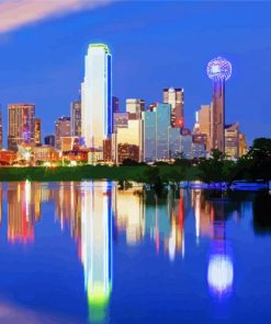 Dallas Skyline Reflection At Night Paint By Numbers