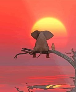 Elephant Sitting On Branch Sunset Paint By Numbers