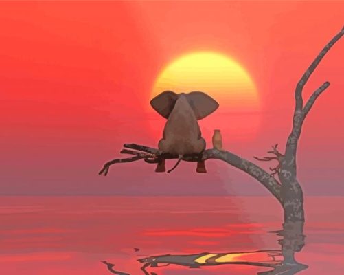 Elephant Sitting On Branch Sunset Paint By Numbers