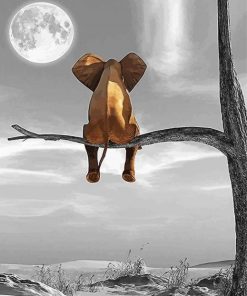 Elephant Sitting on The Tree Looking At The Moon Paint By Numbers