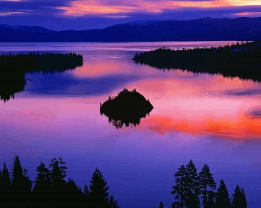 Emerald Bay Sunset Silhouette Paint By Numbers