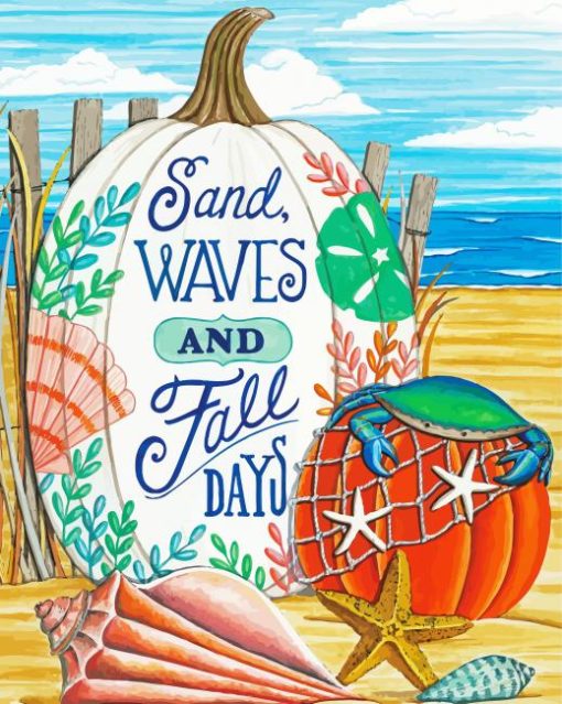 Fall Beach And Pumpkins Paint By Numbers