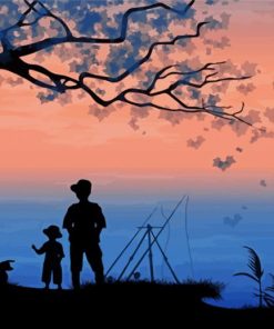 Father And Son Fishing Silhouette Paint By Numbers