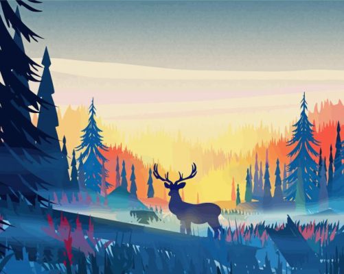 Forest Sunrise Deer Paint By Numbers