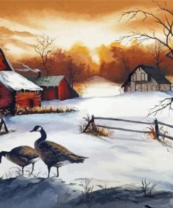 Geese In The Garden In Winter Paint By Numbers