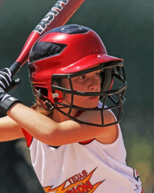 Girl Playing Softball Paint By Numbers