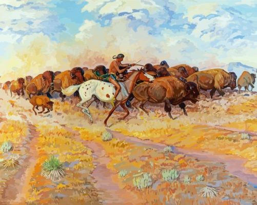 Herd Of Buffalo And Indians Paint By Numbers