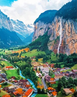 Lauterbrunnen Village In Switzerland Paint By Numbers