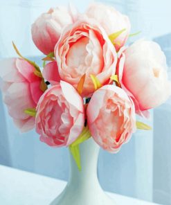 Pink Peach Peonies In White Vase Paint By Numbers