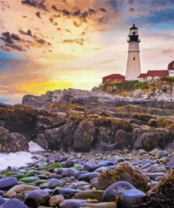 Portland Lighthouse Sunset Seascape Paint By Numbers