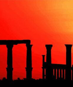 Red Sunset Palmyra Silhouette Paint By Numbers