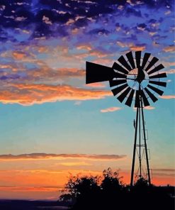 Sunset Silhouette Western Windmill Paint By Numbers