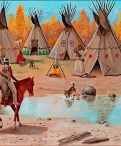 Indian Village Tipi Tent Paint By Numbers