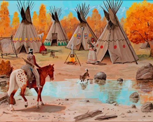 Indian Village Tipi Tent Paint By Numbers