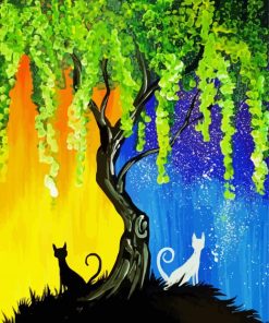 Tree Night And Day Cats Paint By Numbers