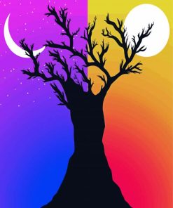 Tree Night And Day Silhouette Paint By Numbers