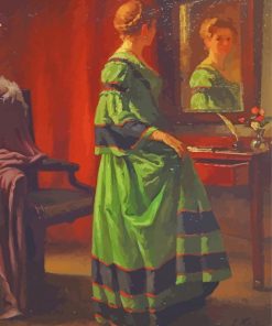 Woman In Front Of Mirror With Dress Art Paint By Numbers