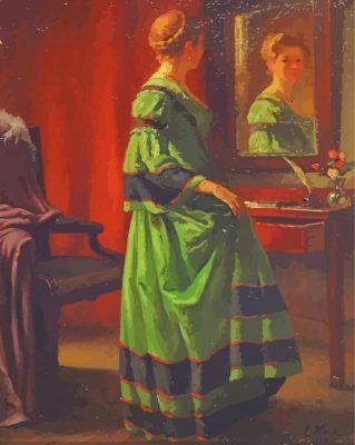 Woman In Front Of Mirror With Dress Art Paint By Numbers