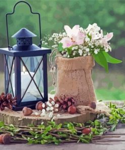 Aesthetic Lantern With Flowers Paint By Numbers