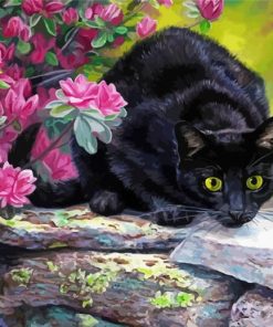 Aesthetic Black Cat With Flowers Paint By Numbers