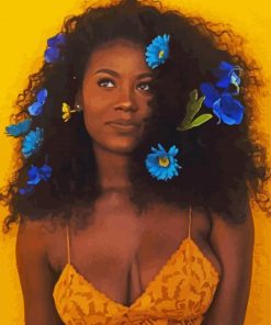 Black Woman With Blue Flowers In Hair Paint By Numbers