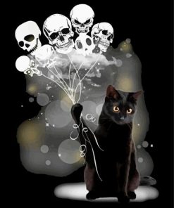 Black Cat And Skulls Balloons Paint By Numbers