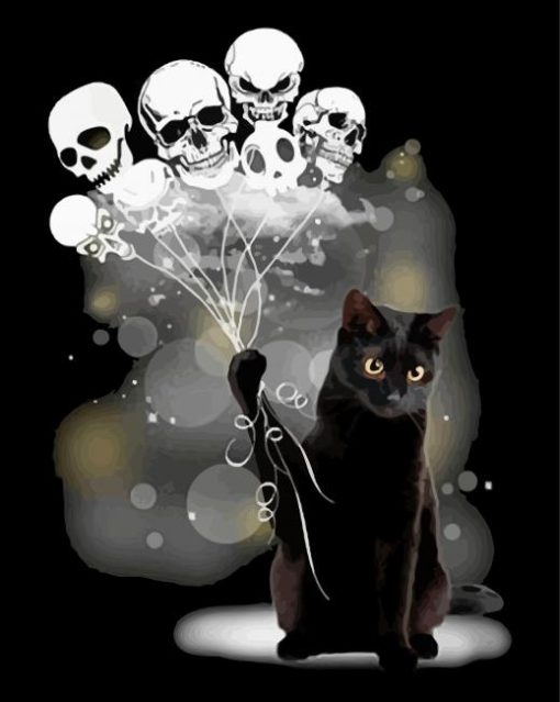 Black Cat And Skulls Balloons Paint By Numbers