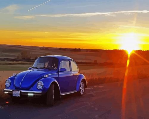 Blue Volkswagen Car Sunset Paint By Numbers