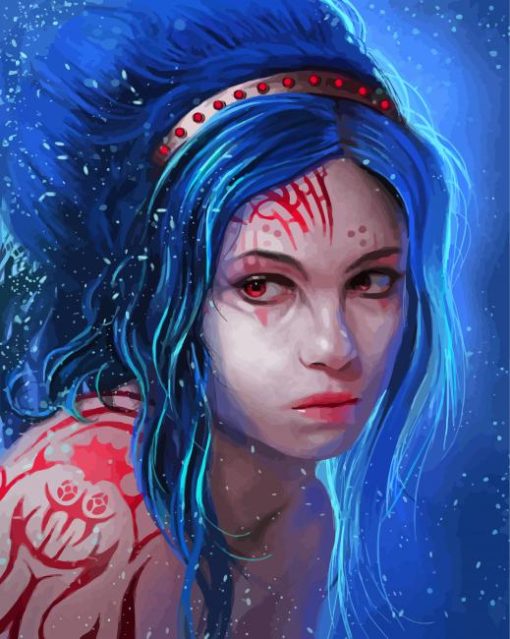 Blue Haired Tattooed Woman Paint By Numbers