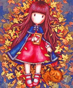 Cartoon Autumn Girl And Squirrel Paint By Numbers