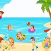 Cartoon Happy Kids Playing At Beach Paint By Numbers