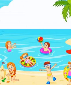 Cartoon Happy Kids Playing At Beach Paint By Numbers