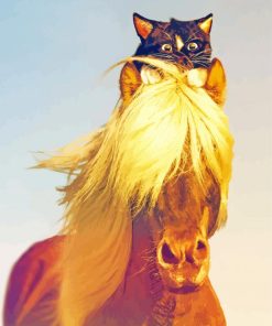 Cat Riding A Horse Paint By Numbers