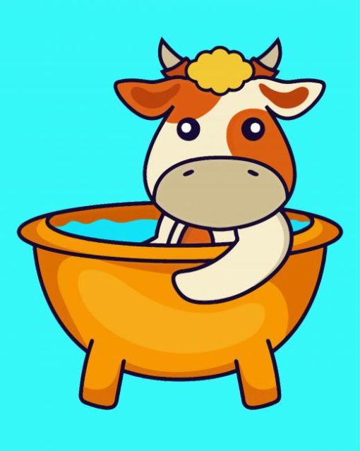 Cow Taking A Bath In The Bathtub Paint By Numbers