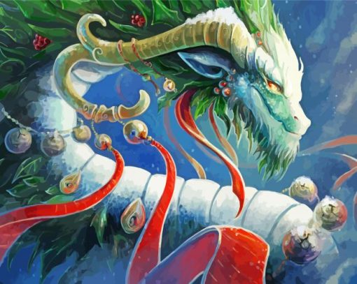 Green Christmas Dragon Paint By Numbers