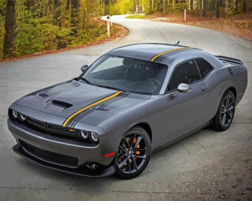 Grey Dodge Challenger Scat Paint By Numbers