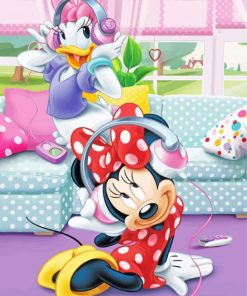 Minnie Mouse And Daisy Listening To Music Paint By Numbers