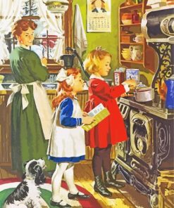 Vintage Children In Kitchen Paint By Numbers