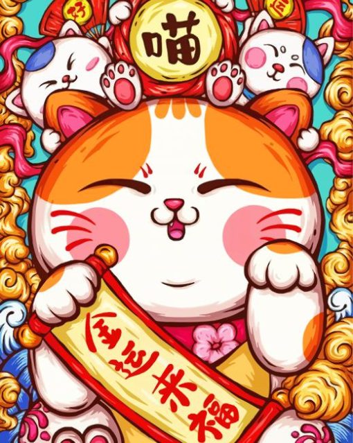 Aesthetic Chinese Lucky Cat Art Paint By Numbers