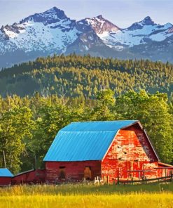 Aesthetic Montana Mountain With Barn Paint By Numbers