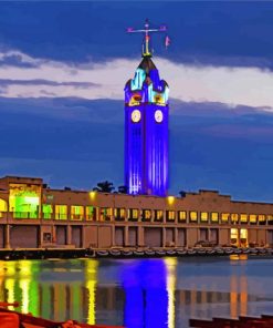 Aloha Tower Night Reflection Paint By Numbers